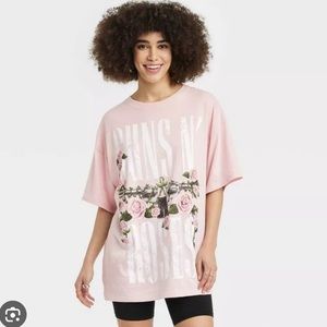 NEW Guns N’ Roses Oversized Blush Pink Graphic T-Shirt Dress